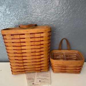 Longaberger Tall key Basket & Medium key hanging baskets with red accent weaving
